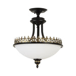 Black Vintage Bowl Frosted Glass Ceiling Light 16.9"