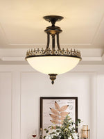 Black Vintage Bowl Frosted Glass Ceiling Light 16.9"