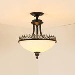 Black Vintage Bowl Frosted Glass Ceiling Light 16.9"
