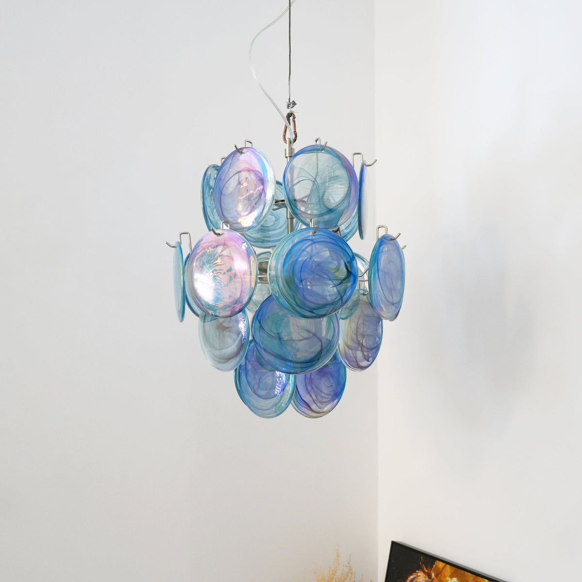 Blue Murano Disc Glass Chandelier