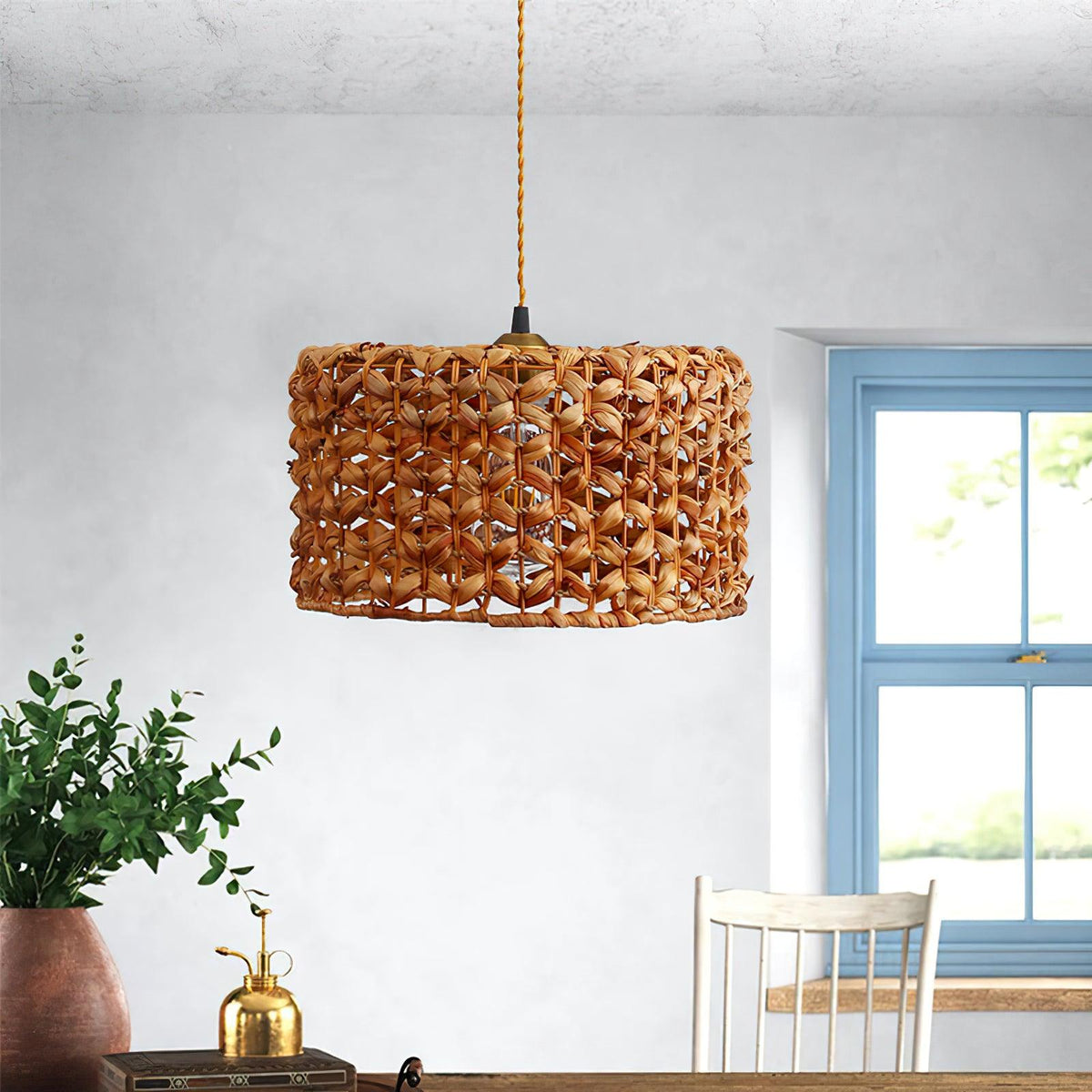 Boho Rattan Woven Lampshade Pendant Light 12.2"