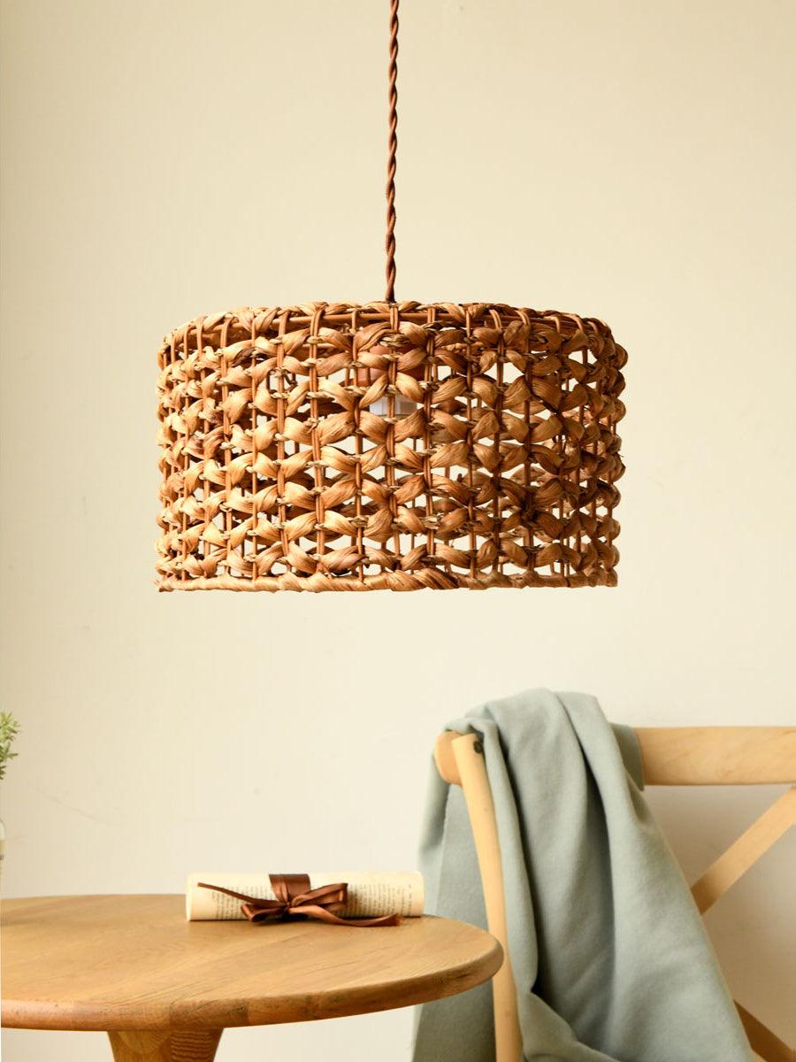 Boho Rattan Woven Lampshade Pendant Light 12.2"