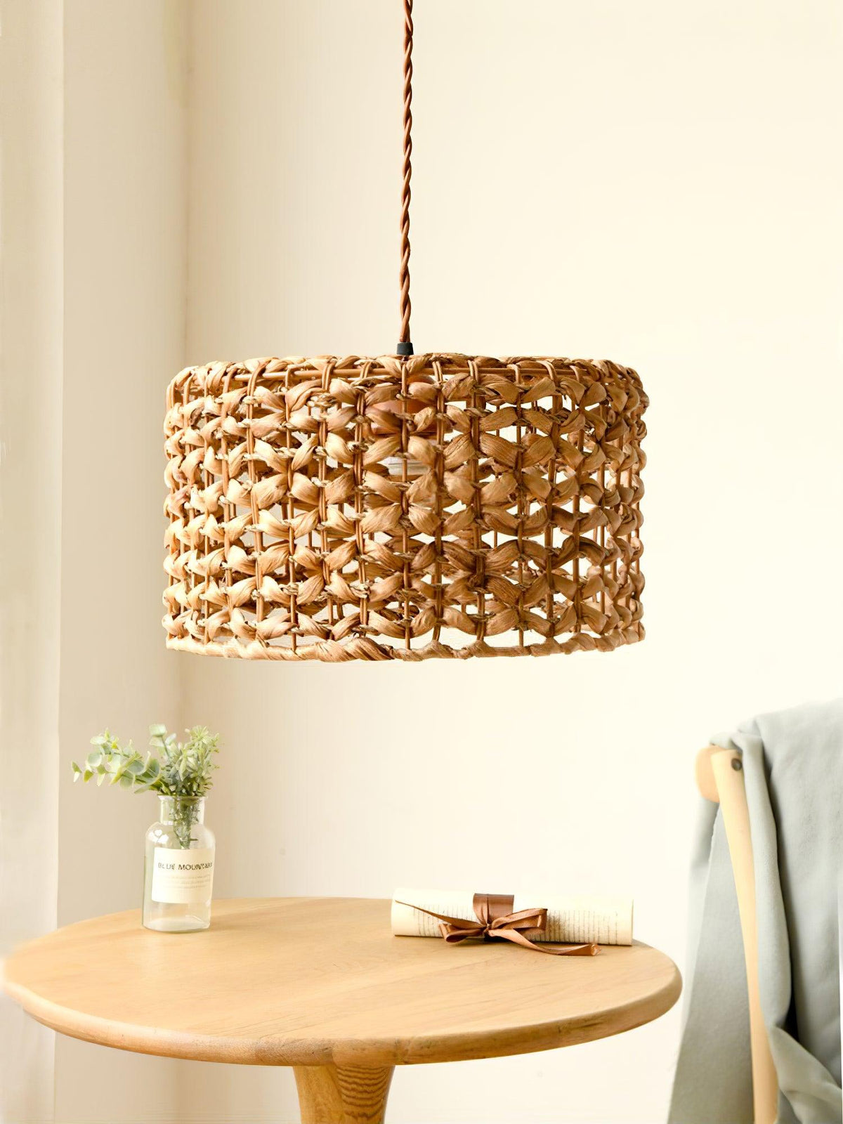 Boho Rattan Woven Lampshade Pendant Light 12.2"