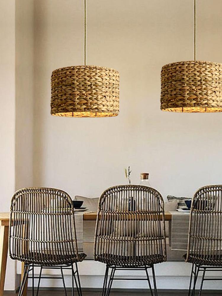 Boho Rattan Woven Lampshade Pendant Light 12.2"