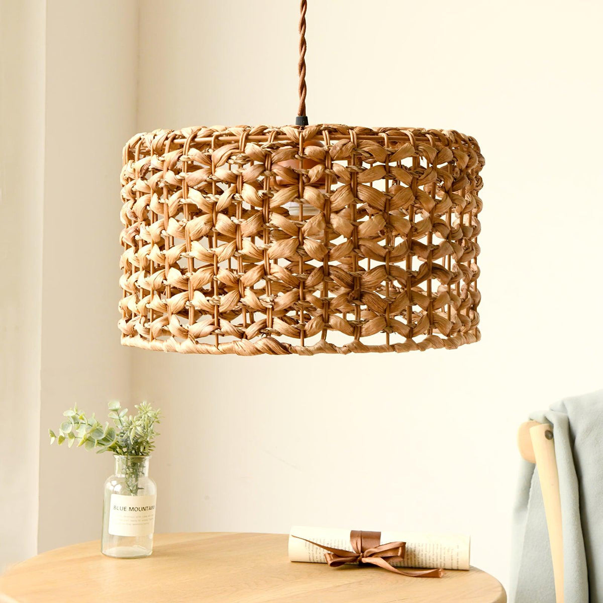 Boho Rattan Woven Lampshade Pendant Light 12.2"