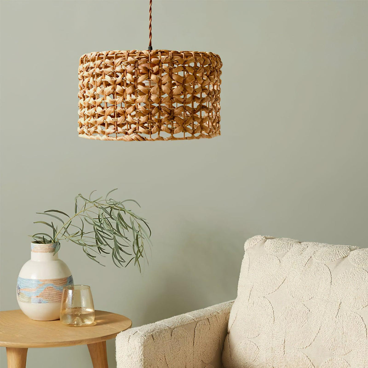 Boho Rattan Woven Lampshade Pendant Light 12.2"