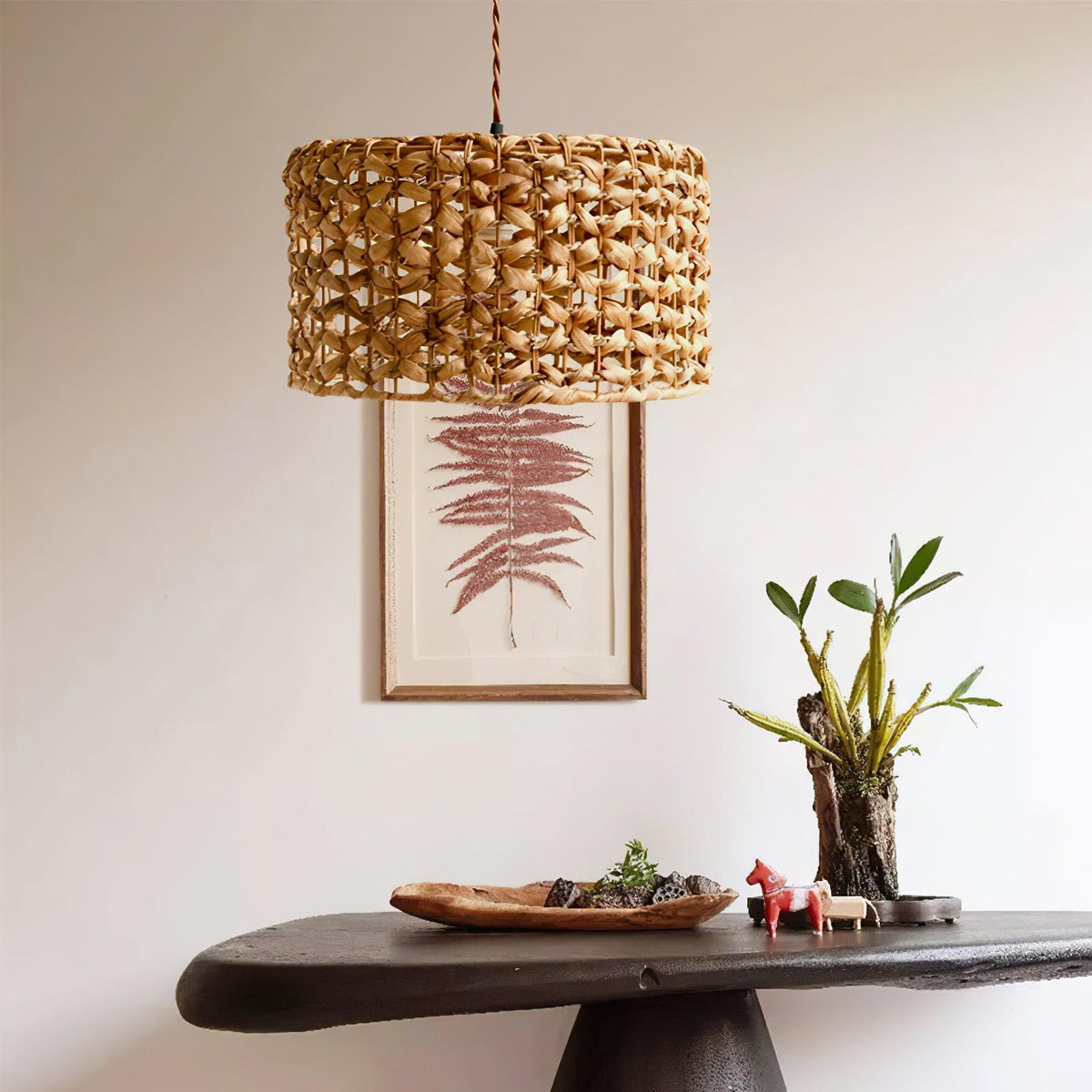 Boho Rattan Woven Lampshade Pendant Light 12.2"