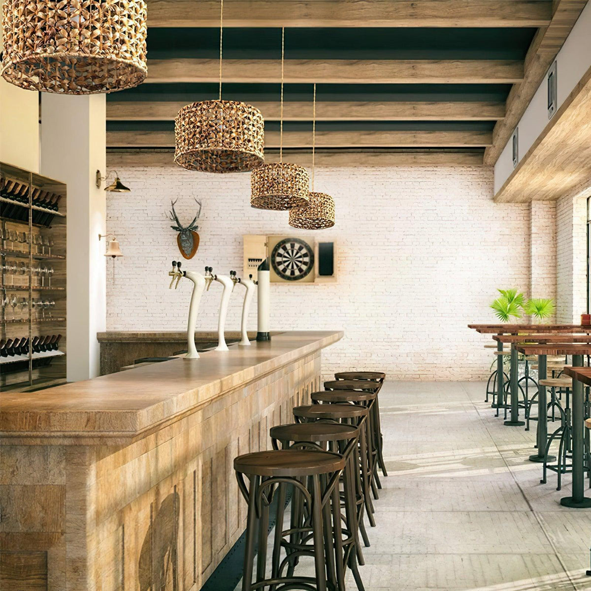 Boho Rattan Woven Lampshade Pendant Light 12.2"