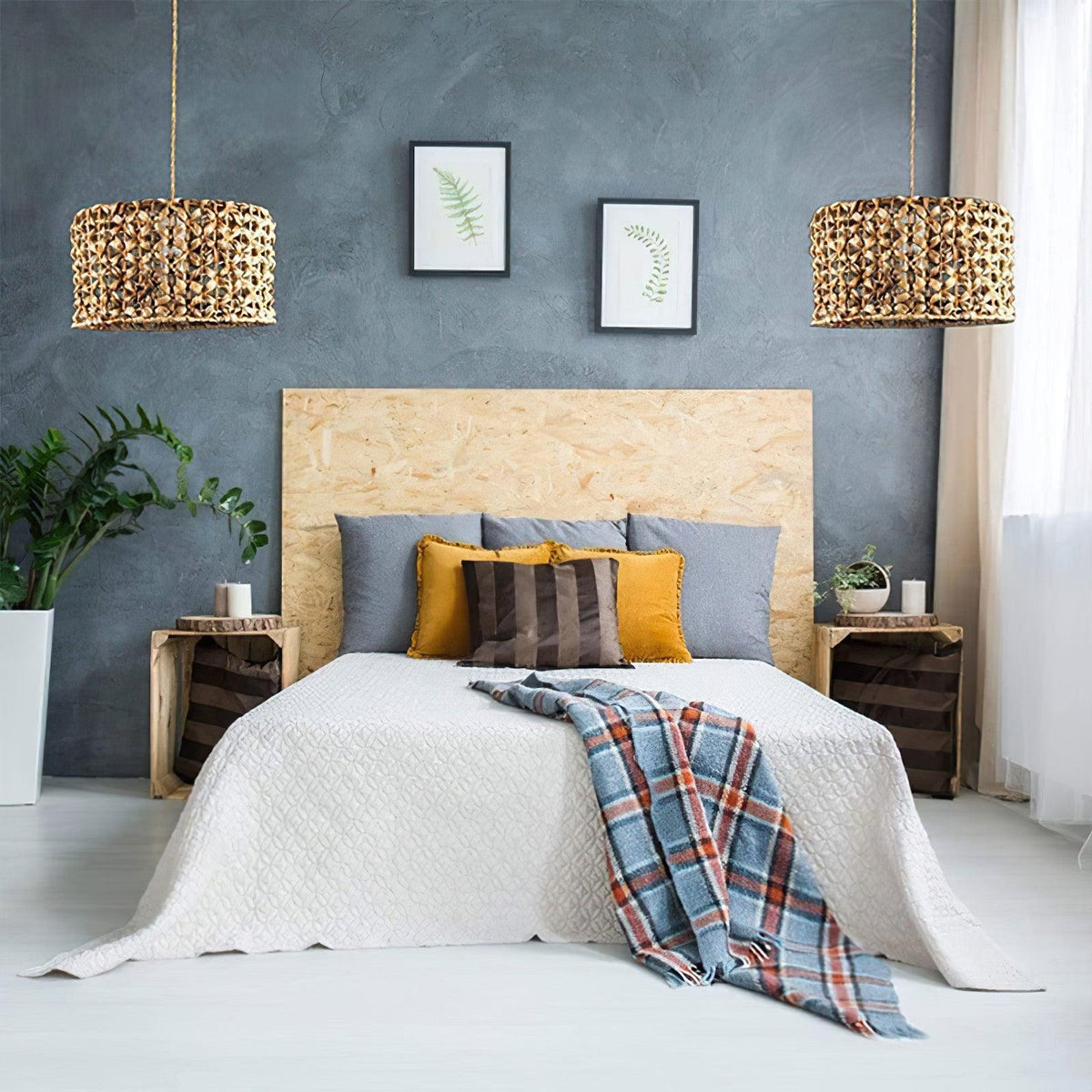 Boho Rattan Woven Lampshade Pendant Light 12.2"