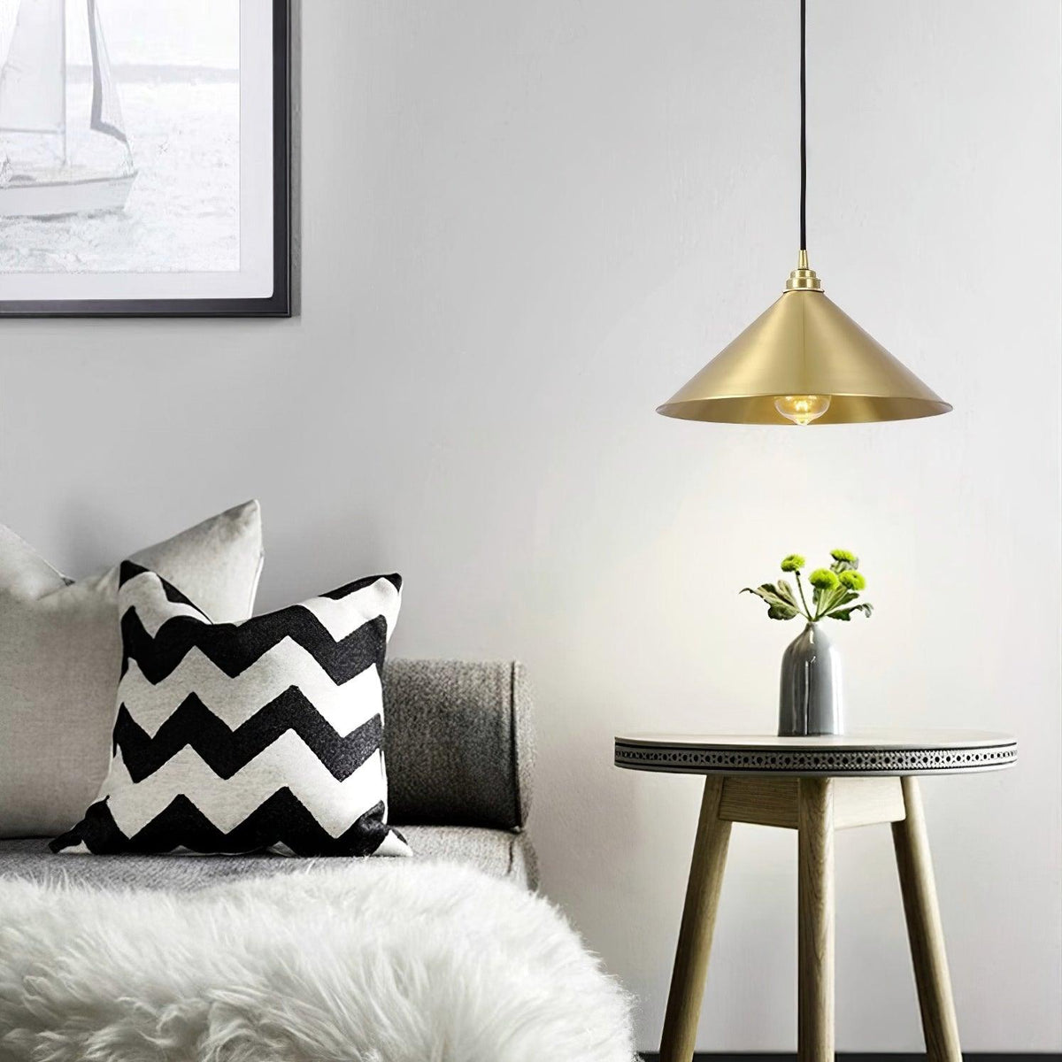 Brass Cone Pendant Light 9.4"