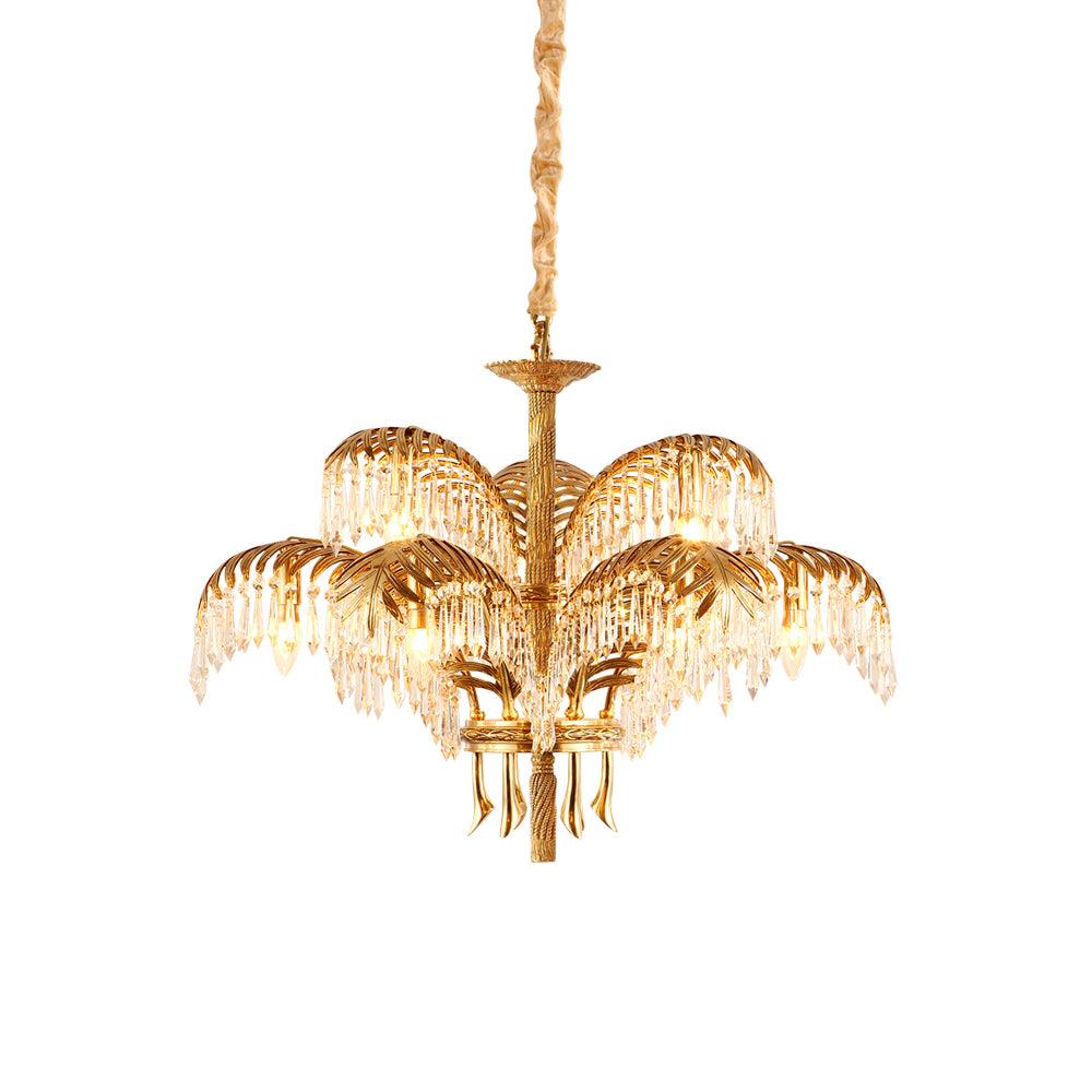 Brass Palm Leaf Crystal Chandelier 27.6"