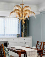Brass Palm Leaf Crystal Chandelier 27.6"