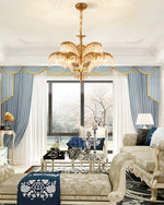 Brass Palm Leaf Crystal Chandelier 27.6"