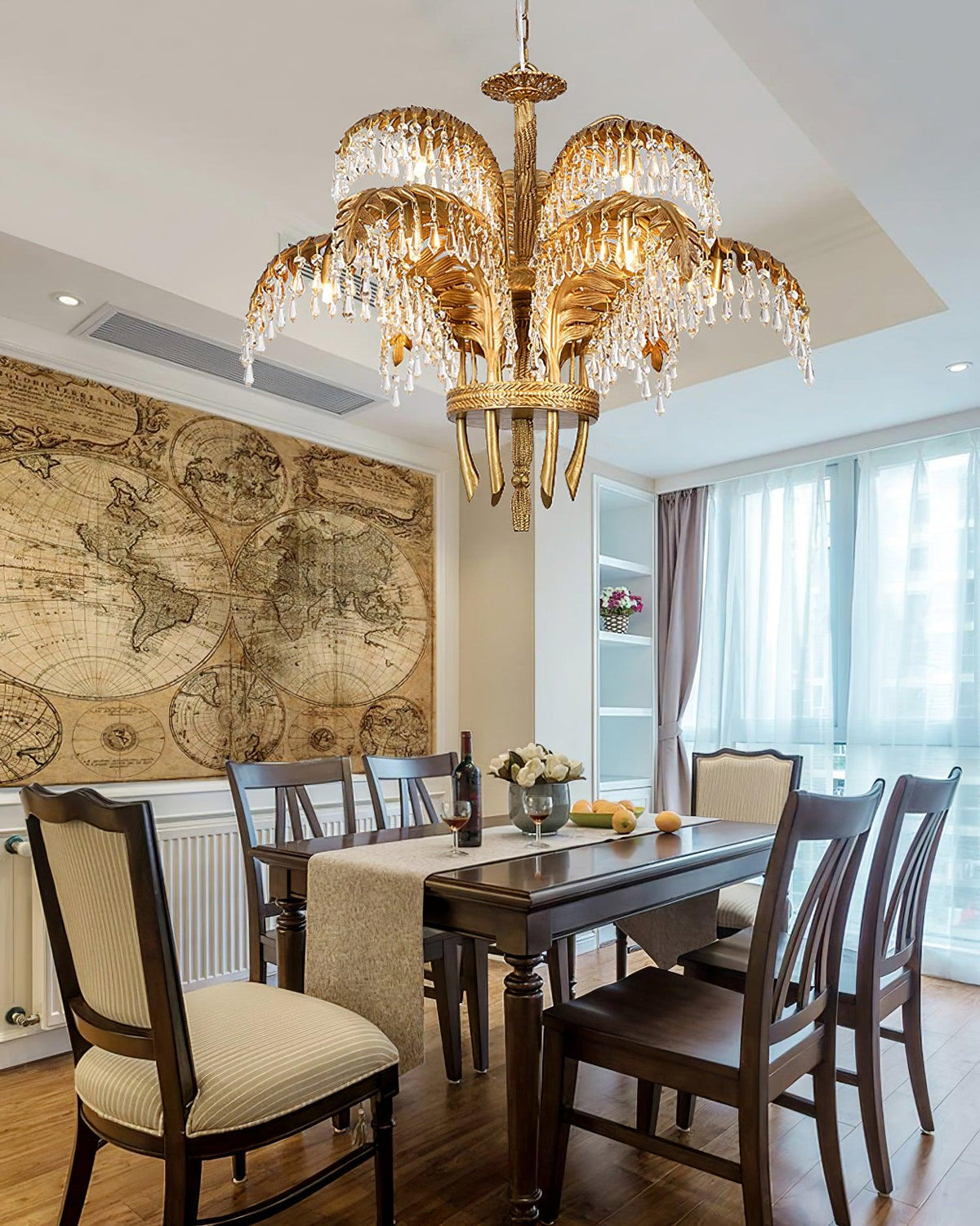 Brass Palm Leaf Crystal Chandelier 27.6"