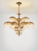 Brass Palm Leaf Crystal Chandelier 27.6"
