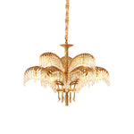 Brass Palm Leaf Crystal Chandelier 27.6"