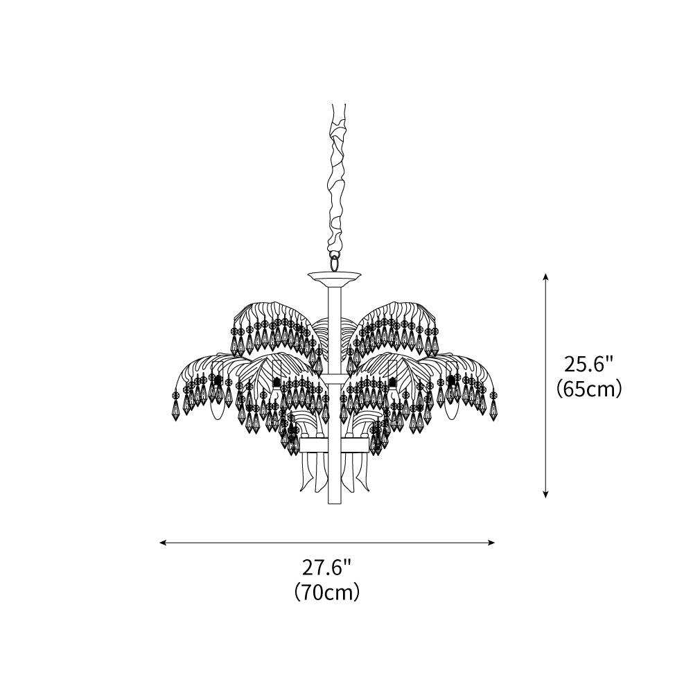 Brass Palm Leaf Crystal Chandelier 27.6"