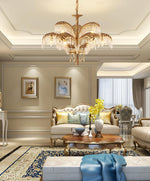 Brass Palm Leaf Crystal Chandelier 27.6"