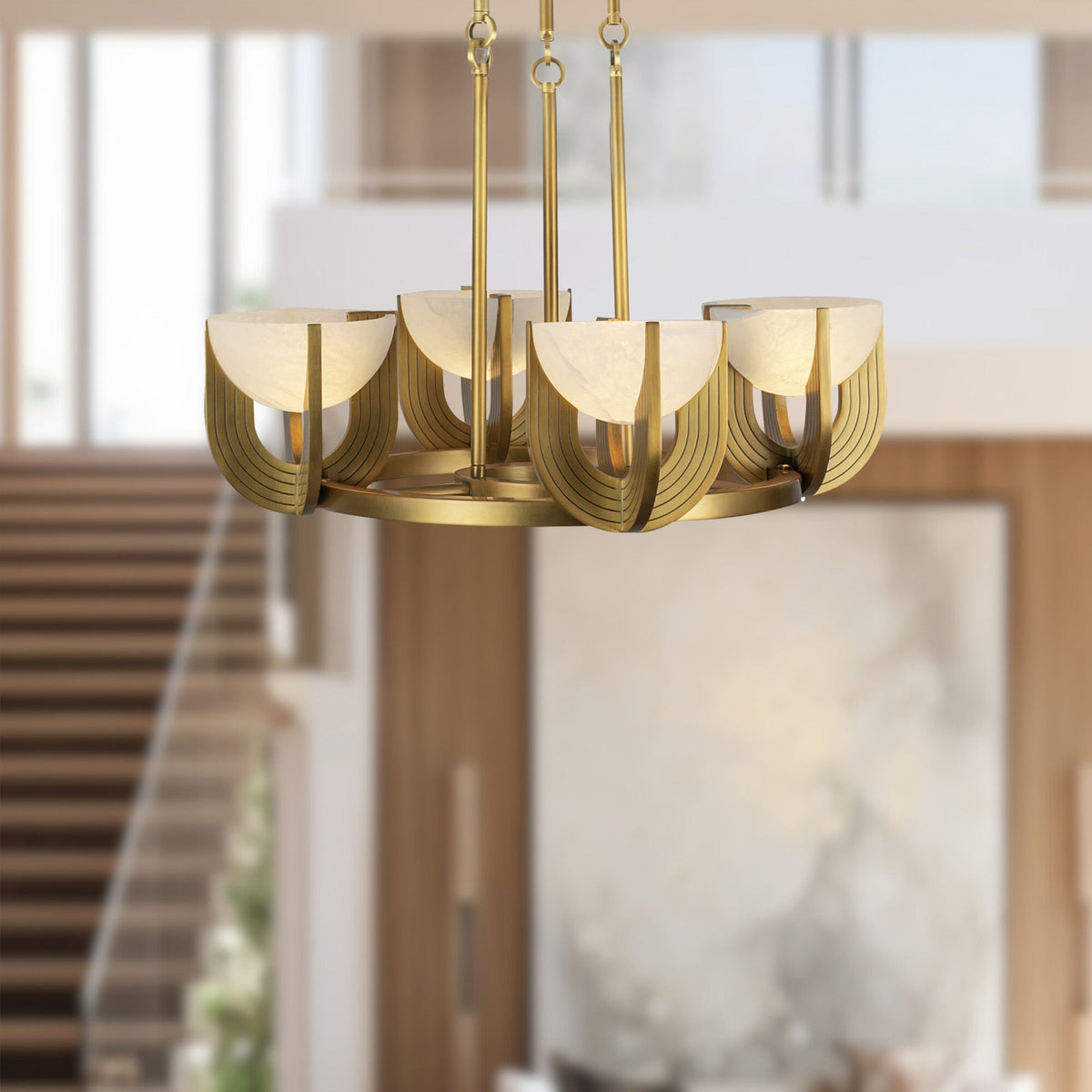 Colette LED Chandelier Vintage Brass/Alabaster