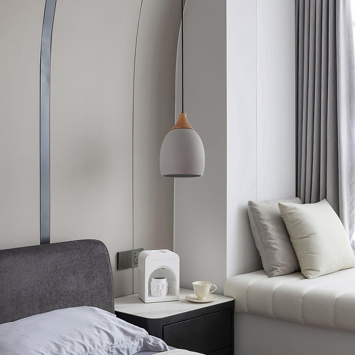 Cement Solid Wood Pendant Light 5.7"