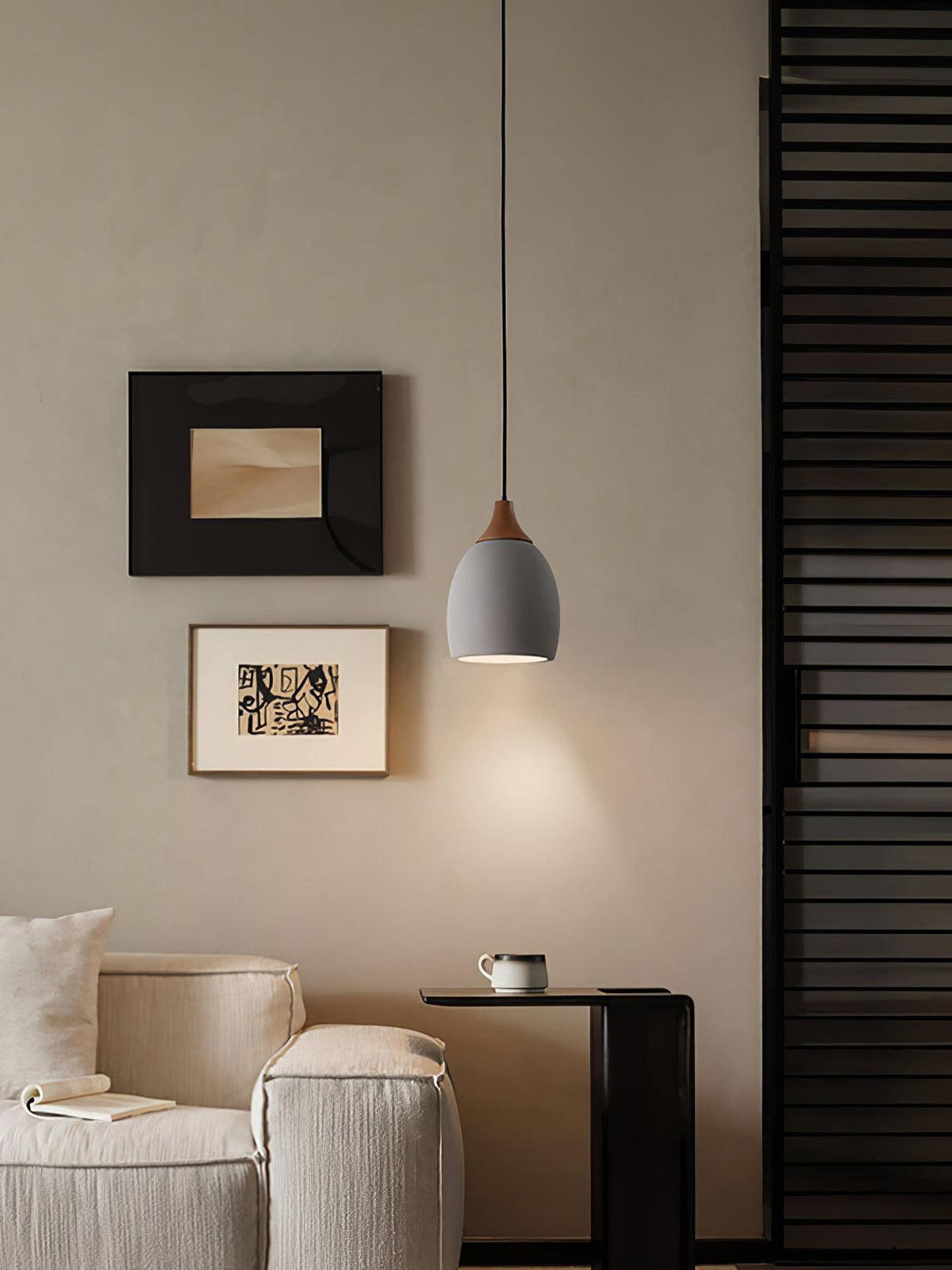 Cement Solid Wood Pendant Light 5.7"