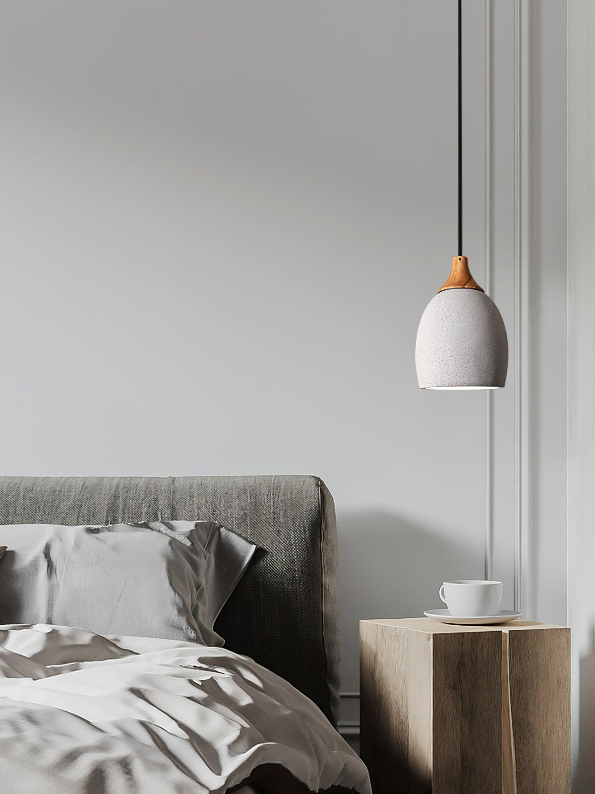 Cement Solid Wood Pendant Light 5.7"