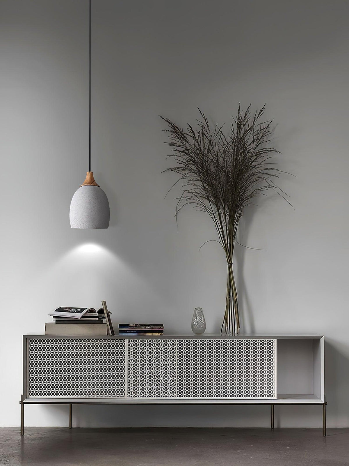 Cement Solid Wood Pendant Light 5.7"