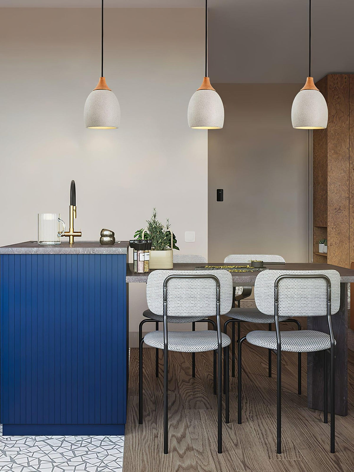 Cement Solid Wood Pendant Light 5.7"