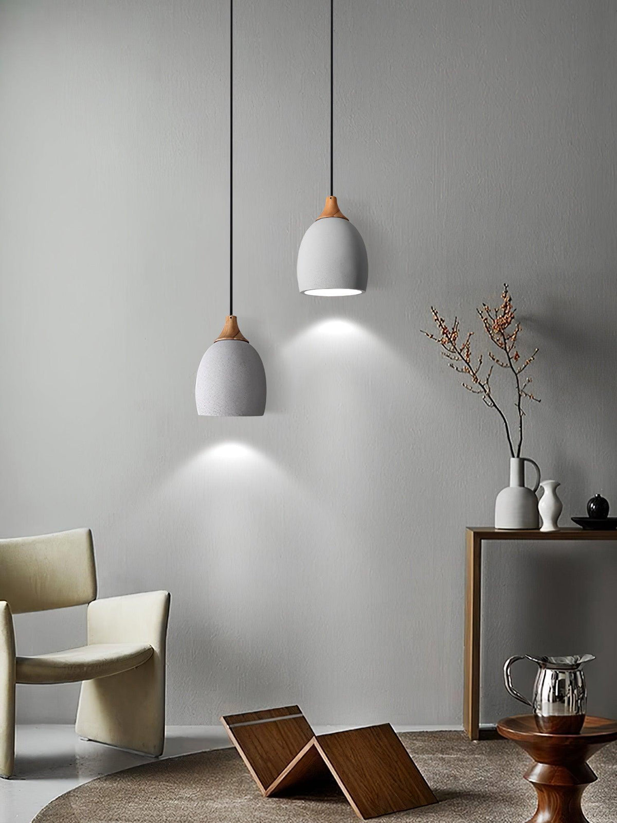 Cement Solid Wood Pendant Light 5.7"