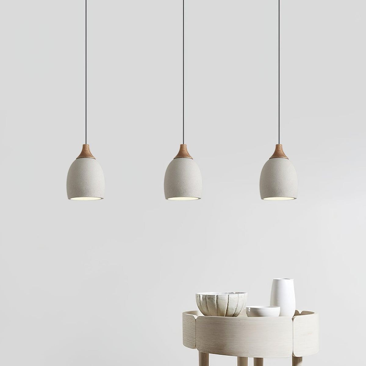 Cement Solid Wood Pendant Light 5.7"