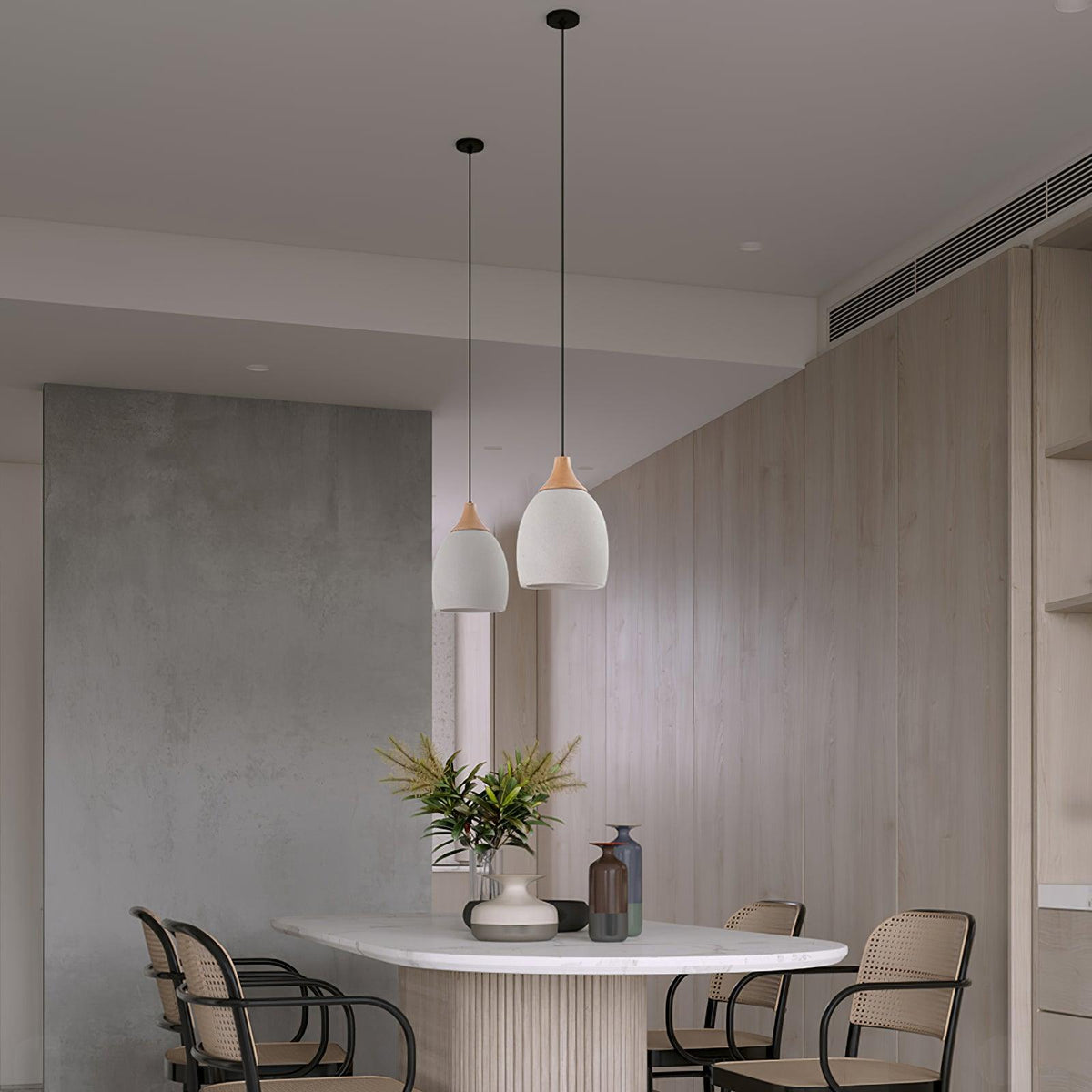 Cement Solid Wood Pendant Light 5.7"
