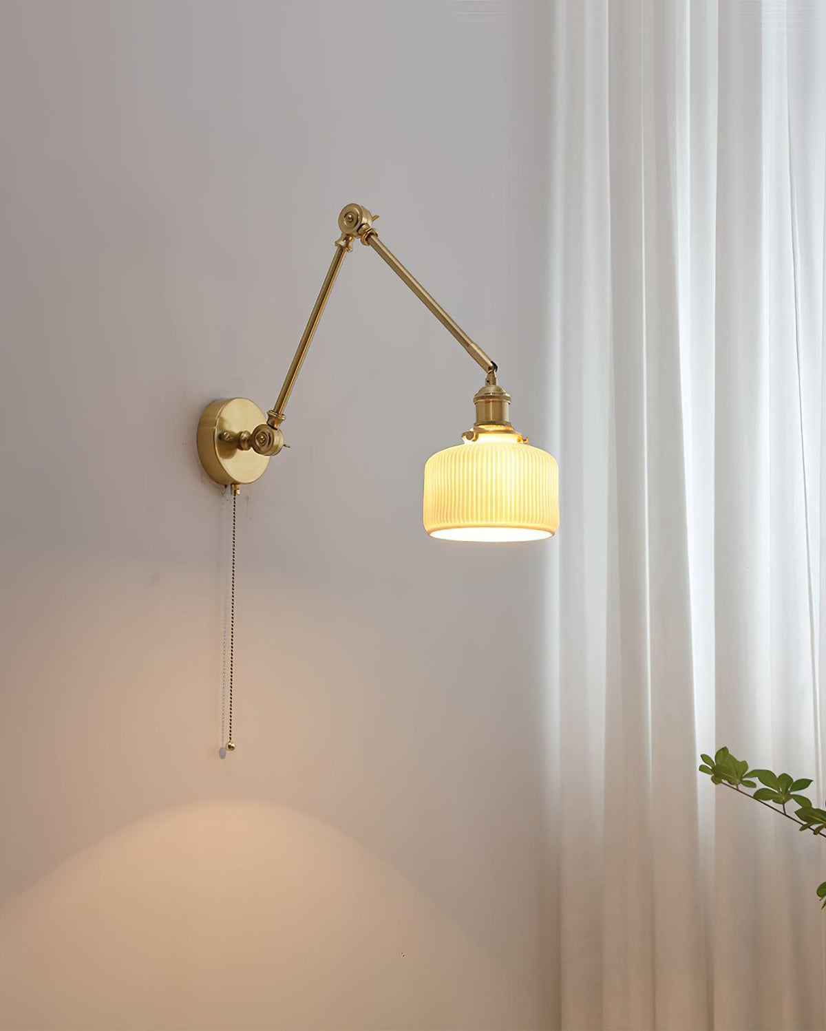 Ceramic Brass Retractable Arm Wall Light 4.7"