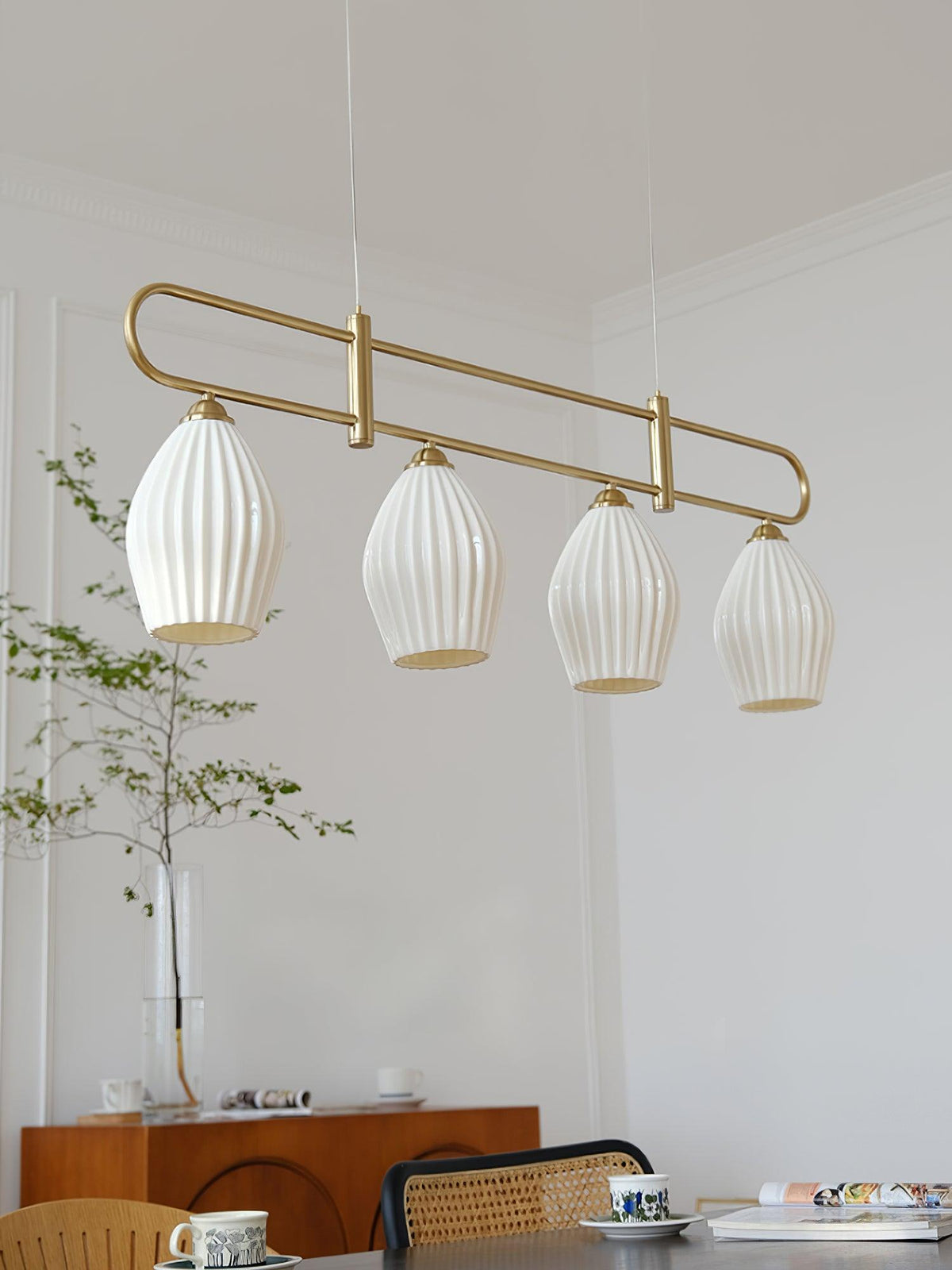 Ceramic Ribbed Pendnat Light