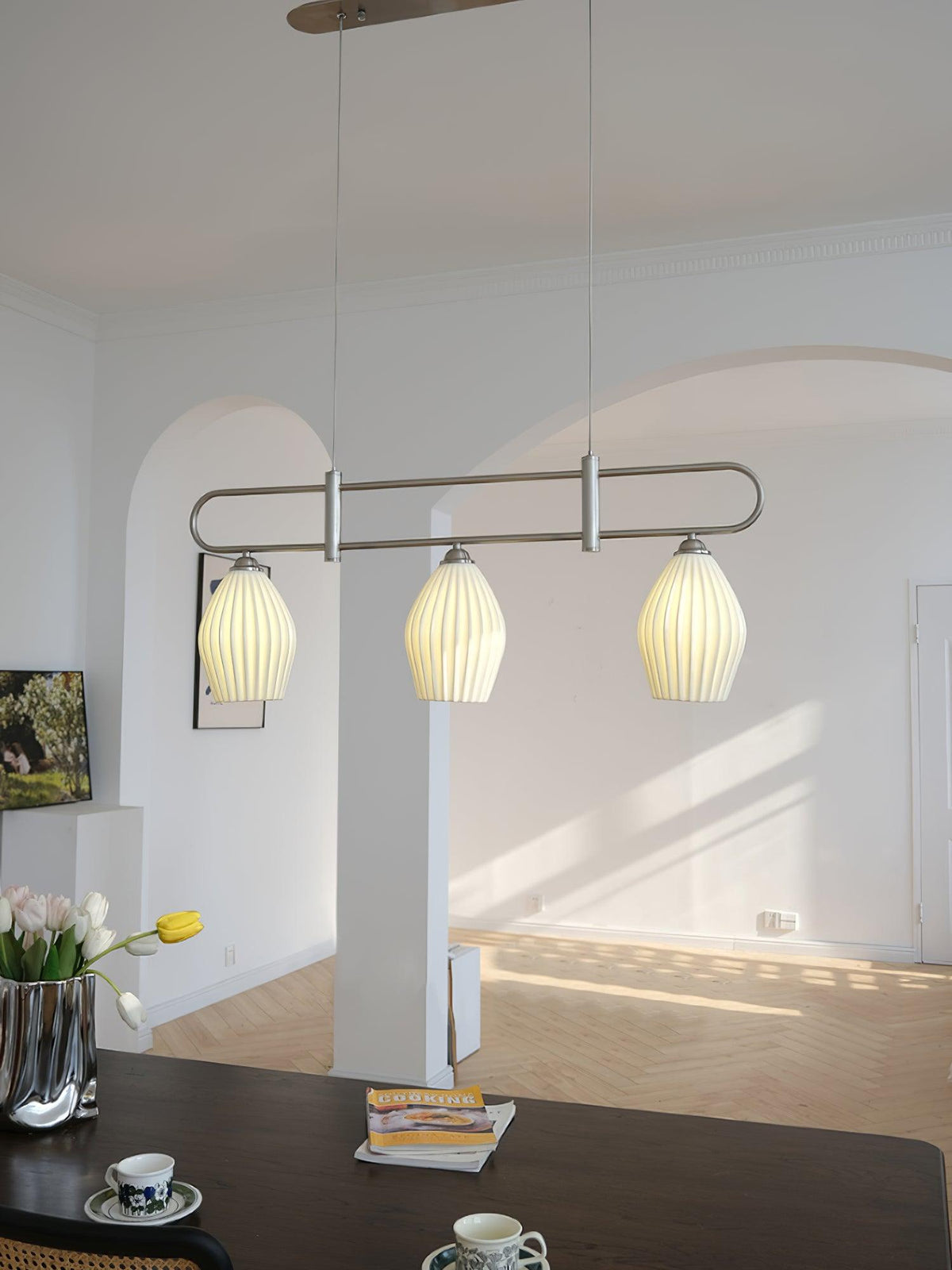 Ceramic Ribbed Pendnat Light