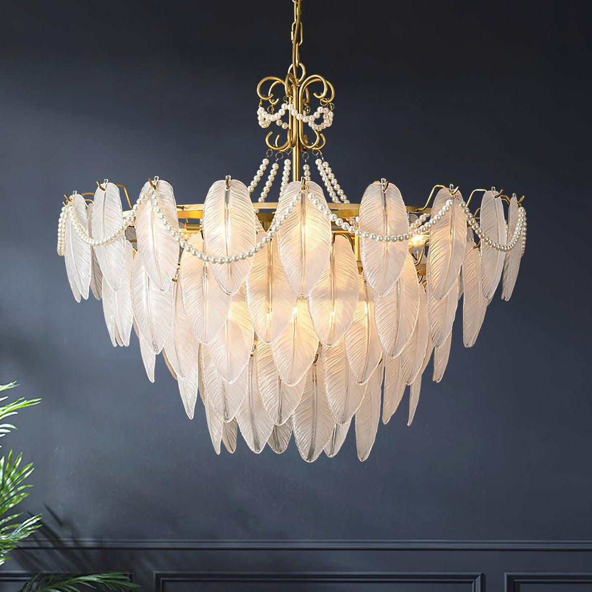Contemporary Leaves Glass Chandelier