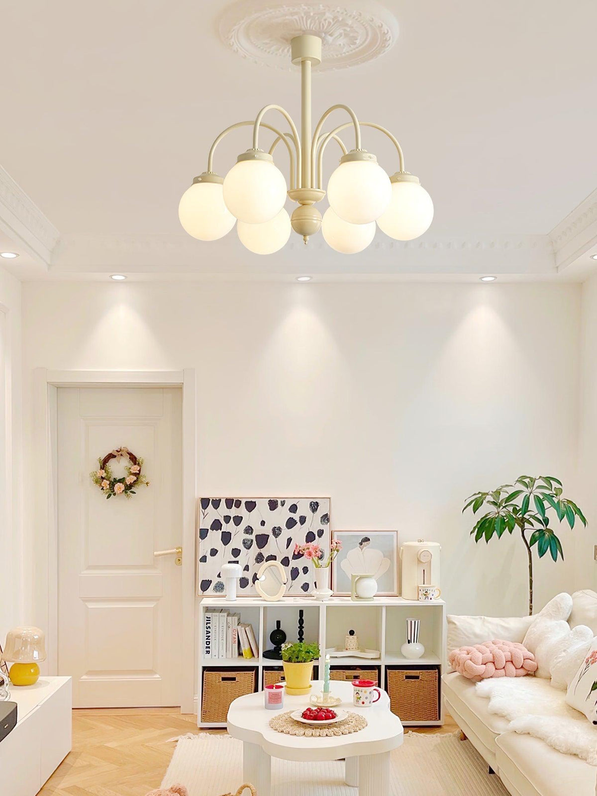 Cream Planet Glass Chandelier