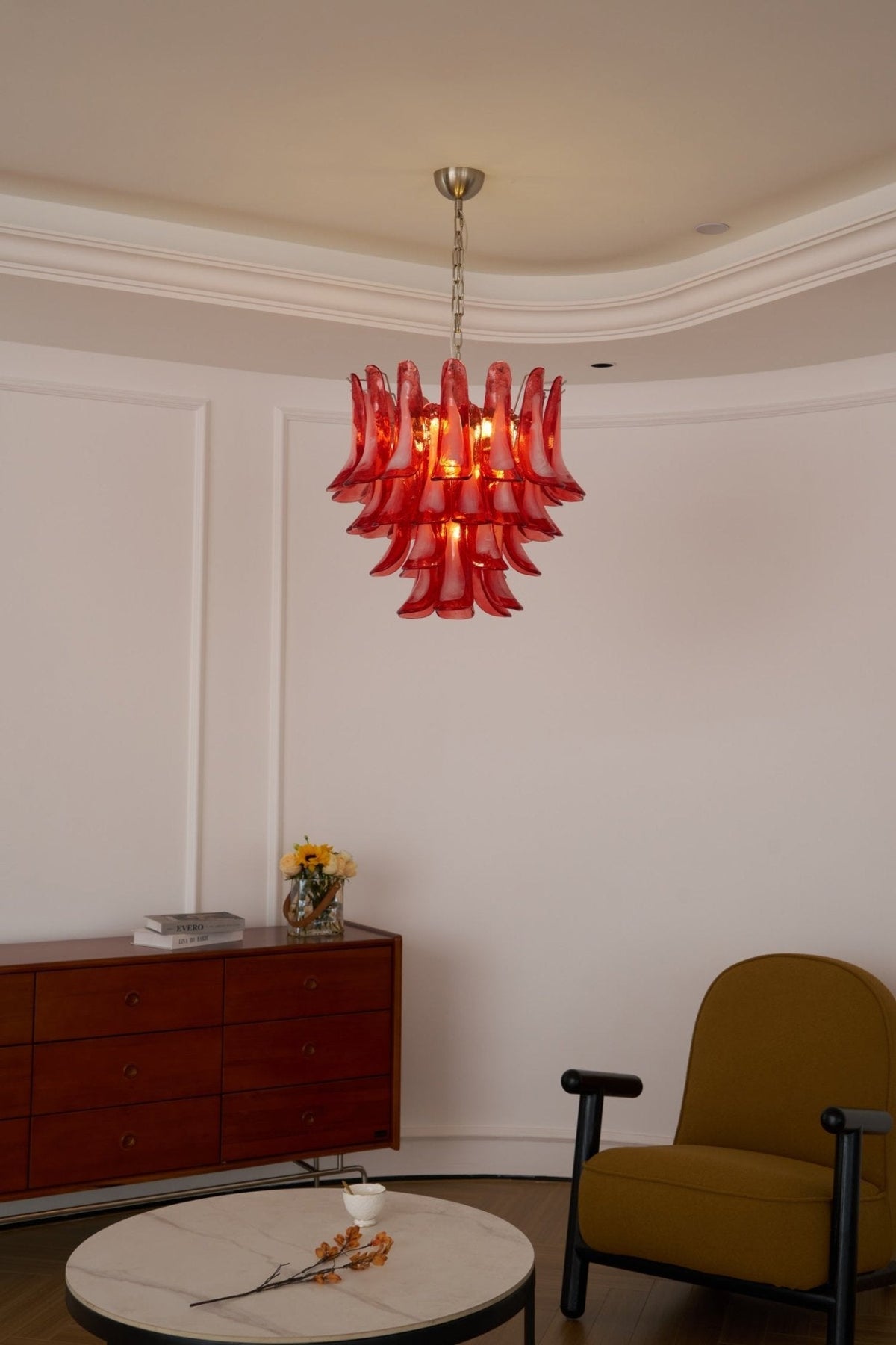 Crimson Glass Murano Petals Chandelier