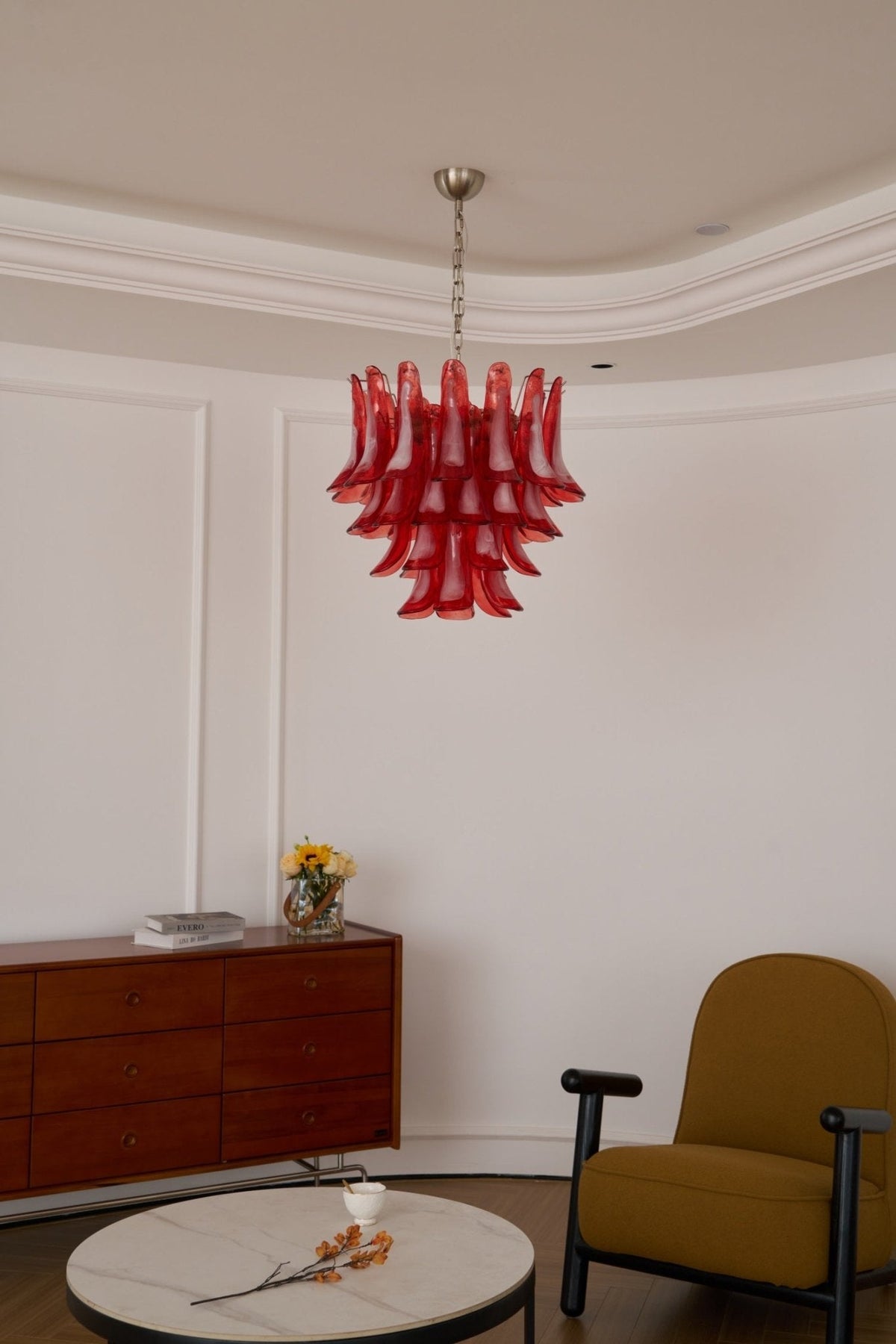 Crimson Glass Murano Petals Chandelier