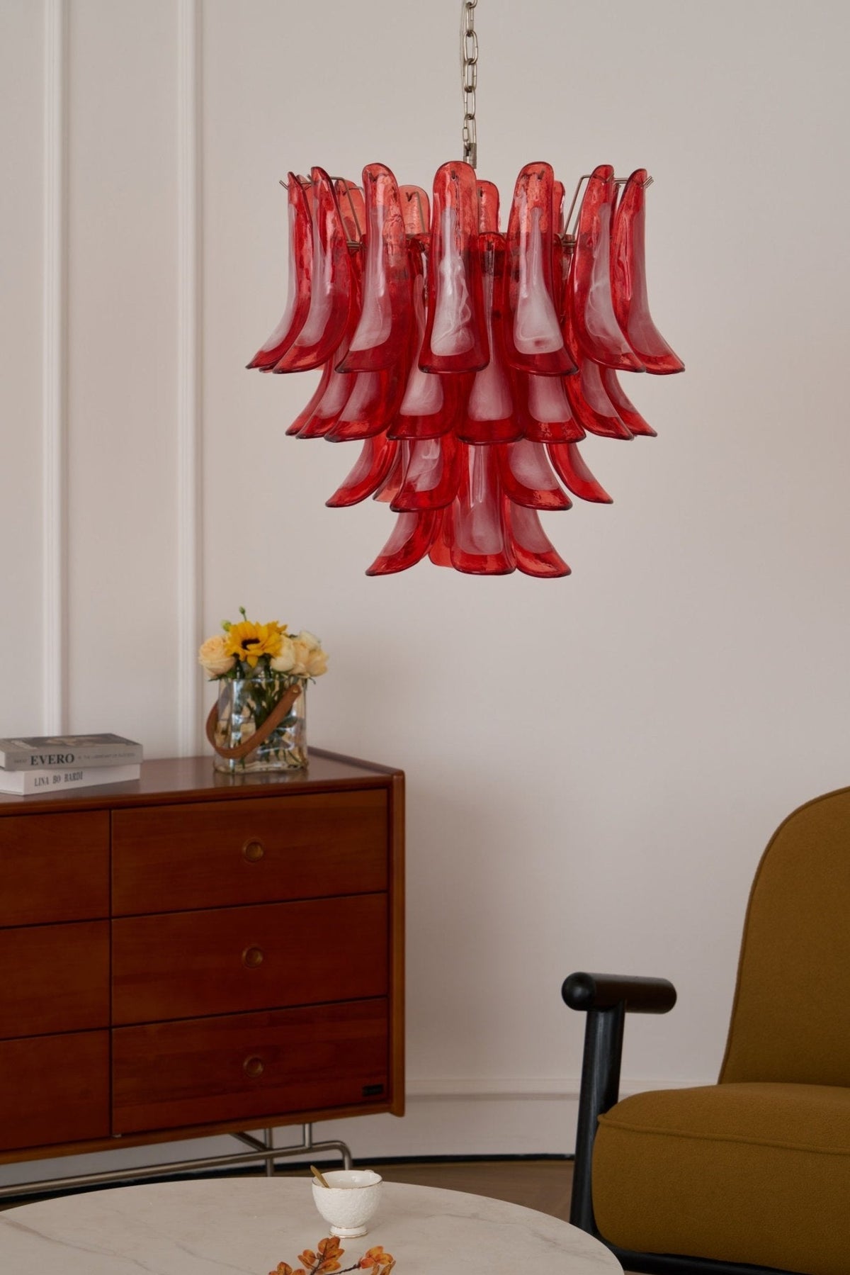 Crimson Glass Murano Petals Chandelier