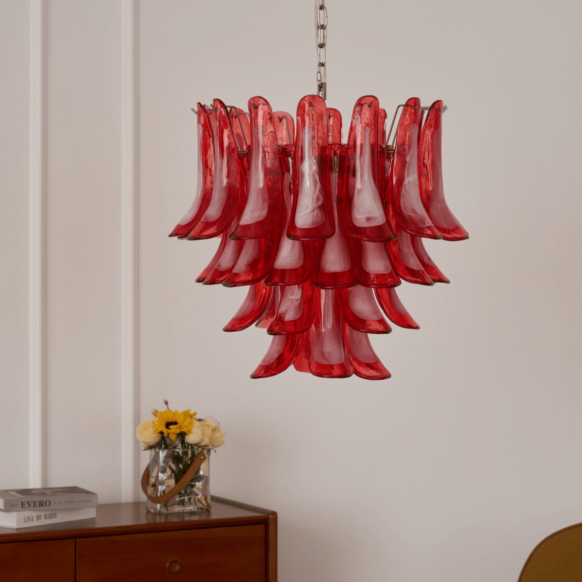 Crimson Glass Murano Petals Chandelier