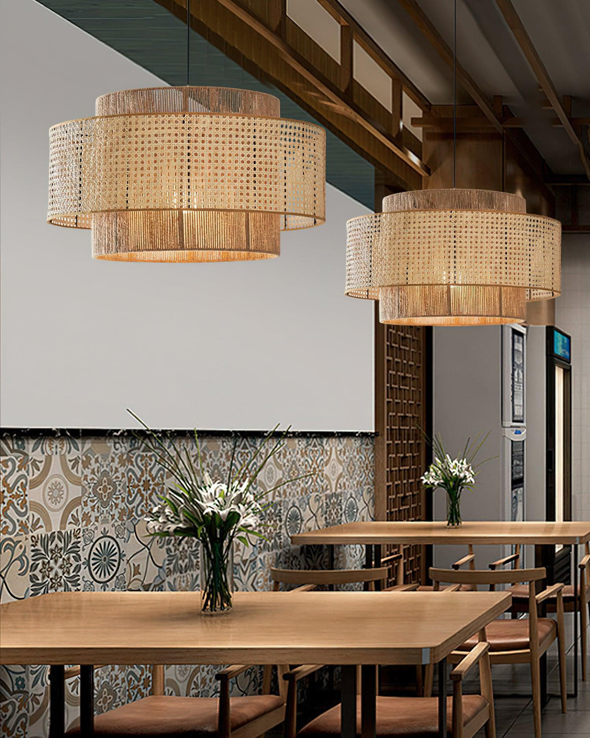 Cross Rattan Pendant Lamp 15.7"