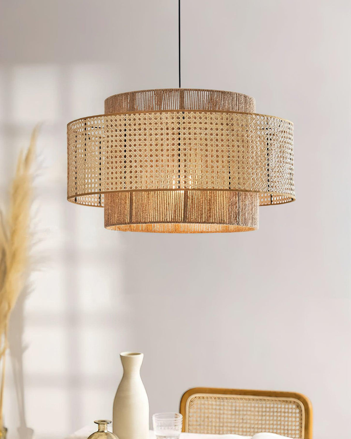 Cross Rattan Pendant Lamp 15.7"