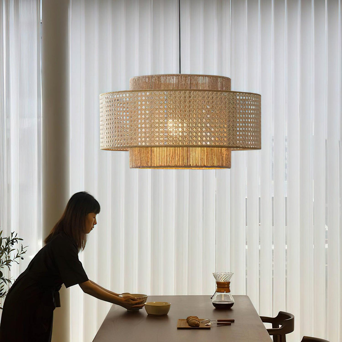 Cross Rattan Pendant Lamp 15.7"