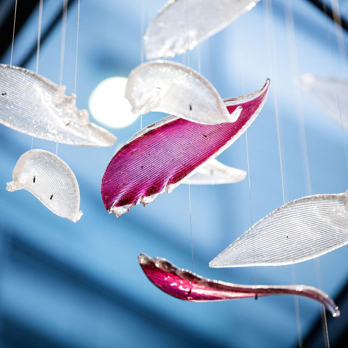 DIY Flying Glass Feather Chandelier