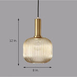 71'' Ambient LED Light Ribbed Metal Translucent Blown Glass Pendant Lights