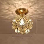 Candelabra Flower Hallway Flush Mount Lighting Copper Glass LED Ceiling Light
