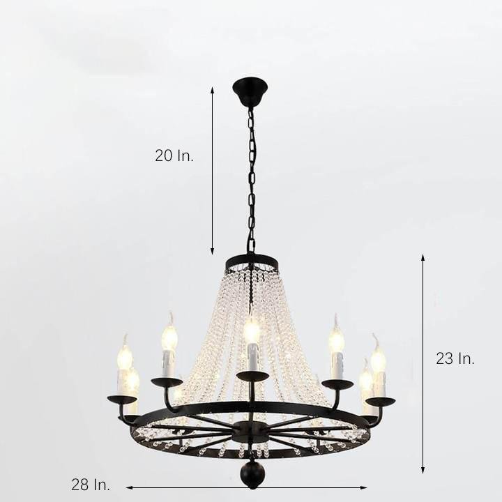 Empire Wagon Wheel Chandelier - 8/10/12 Candle Lights,20'' Adjustable Chain, Crystal Accents