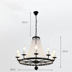 Empire Wagon Wheel Chandelier - 8/10/12 Candle Lights,20'' Adjustable Chain, Crystal Accents