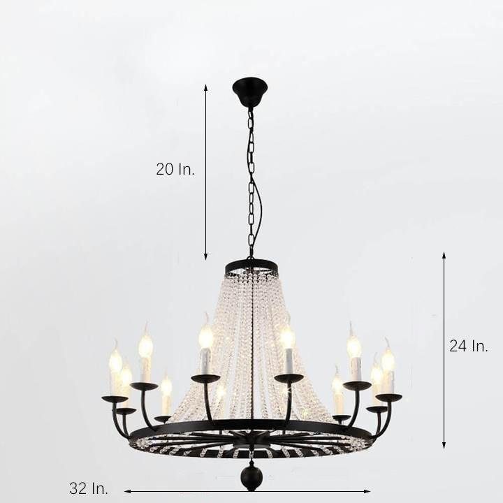 Empire Wagon Wheel Chandelier - 8/10/12 Candle Lights,20'' Adjustable Chain, Crystal Accents
