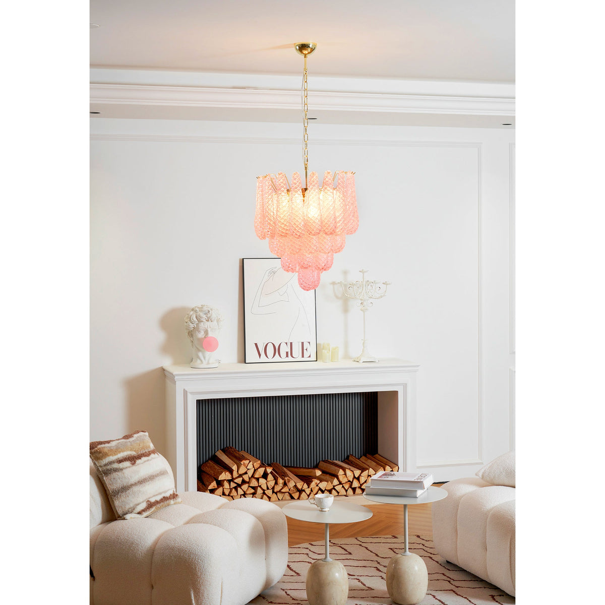 Murano Pink Glass Droplet Chandelier